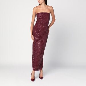 Rotate Birger Christensen Long Bordeaux Dress With Sequins Women